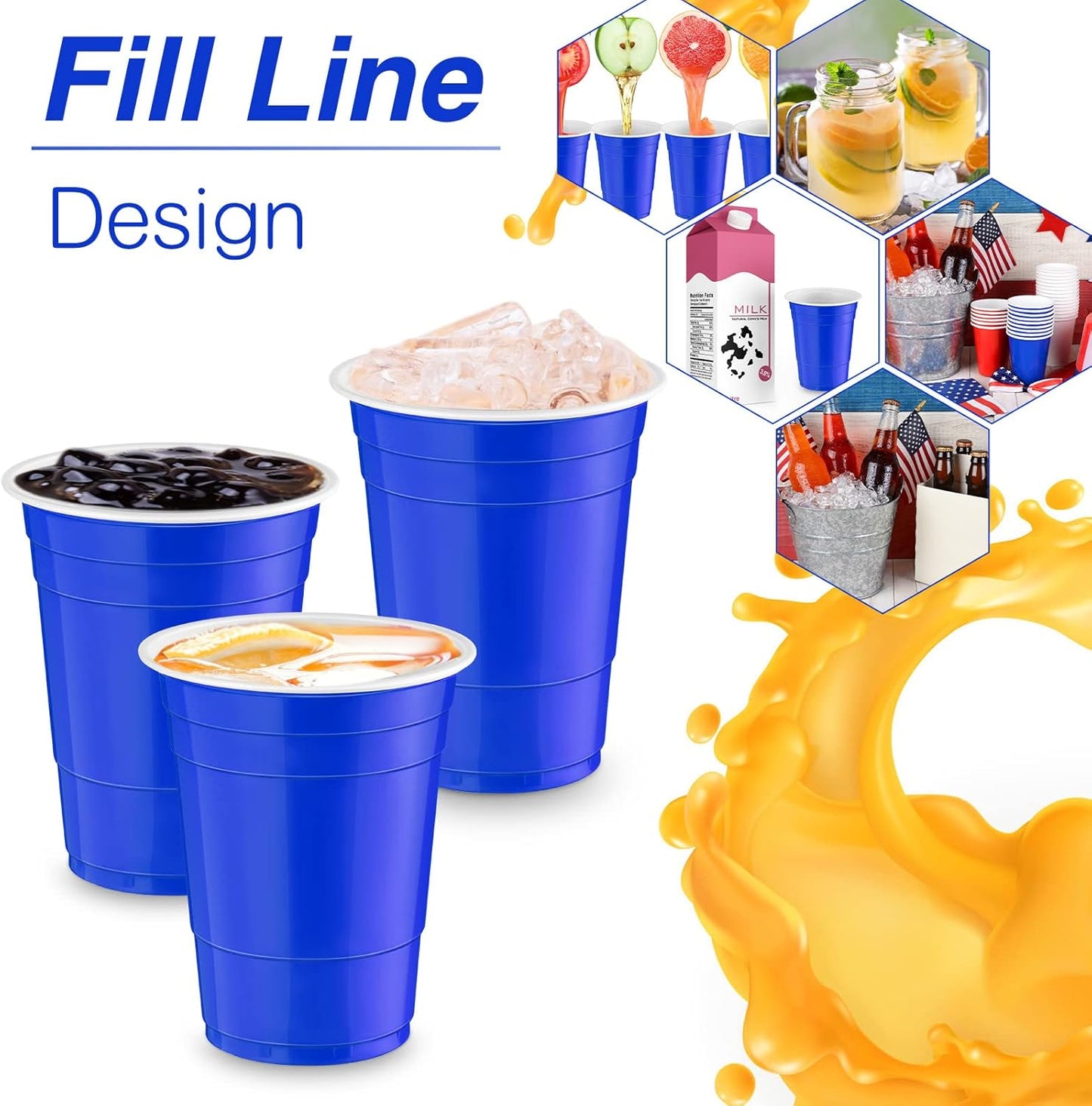 Lounsweer 100 Pack 16 Ounce Christmas Plastic Party Cups Disposable Heavy Duty Drinking Water Cups for Holiday Christmas Festival Wedding New Year Birthday Party Supplies(Blue)