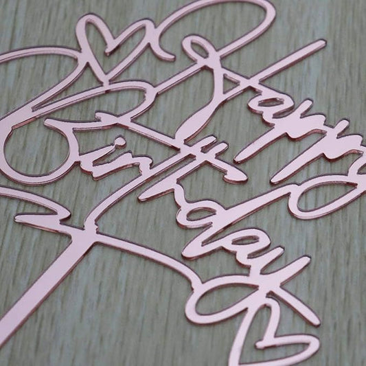 Happy Birthday Cake Topper - Birthday Party Decorations, Mirror Rose Gold Acrylic