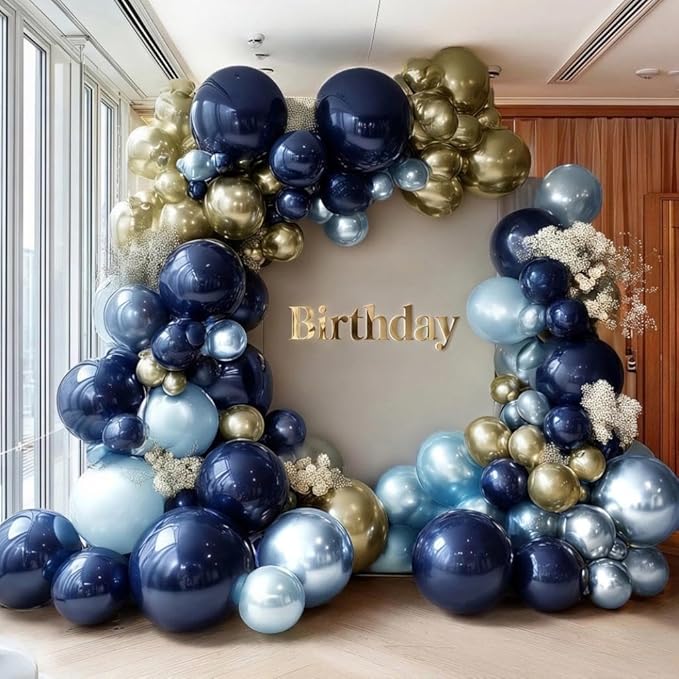 Blue Gold Balloon Arch Garland Double Stuffed Dark Navy Light Blue Gold Balloon Garland Kit for Birthday Graduation Baby Shower Anniversary Wedding Party Decorations