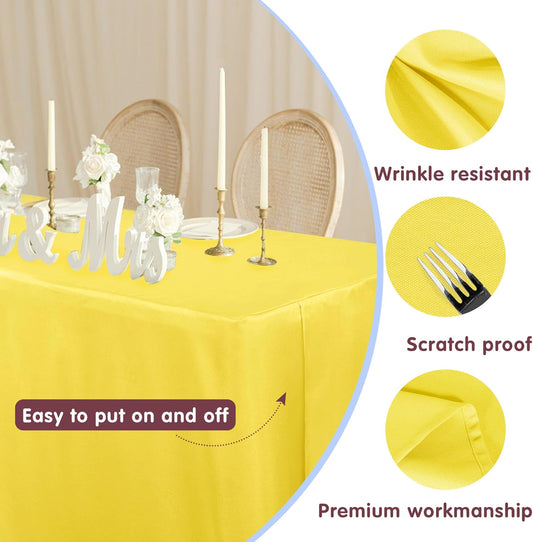 HolidayIdeas Yellow Fitted Table Covers for 6 Foot Tables - 72 x 30 Inch - 2 Pack Rectangle Table Clothes Polyester Fabric Table Cover for Folding Table, Parties, Birthday, Vendor Stand, Trade Show