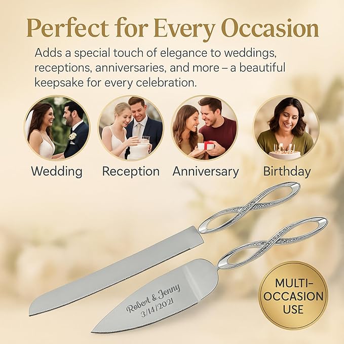 GIFTS INFINITY Personalized Infinity Wedding Cake Server and knife Free Engraving - Valentine's Day Gift