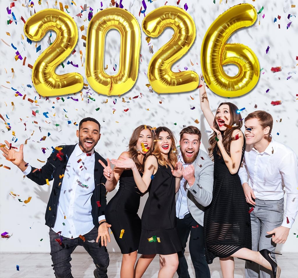 2026 Balloon - Gold Birthday Number Balloons, 40 Inch Large Foil Balloons for Men Women Boys Girls Gold Themed Birthday Decorations，Number 2026 Balloon