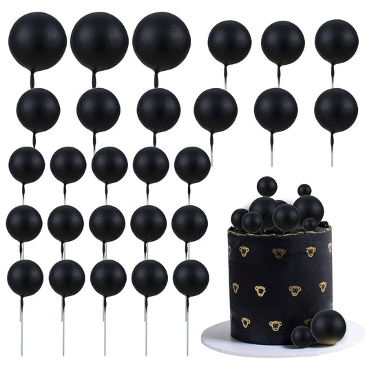 Gyufise 30Pcs Mini Balloon Cake Topper Foam Ball Cake Picks Cupcake Faux Pearl Balls DIY Cake Insert Topper Decoration for Anniversary Graduation Birthday Party Baby Shower Black