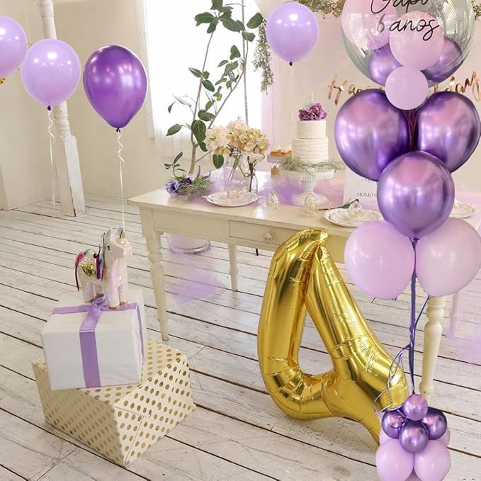 Purple Balloons Metallic Purple Balloon, 50 Pcs 12inch Lavender Lilac Purple Confetti Latex Balloons for Birthday Bridal Shower Wedding Party Decorations