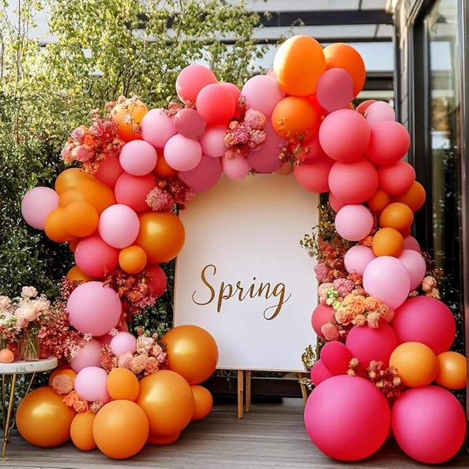 Hot Pink Orange Balloon Garland Double Stuffed Orange Pink Coral Balloon Arch Kit for Birthday Baby Shower Flamingo Wildflower Valentine Mother’s Day Party Decorations
