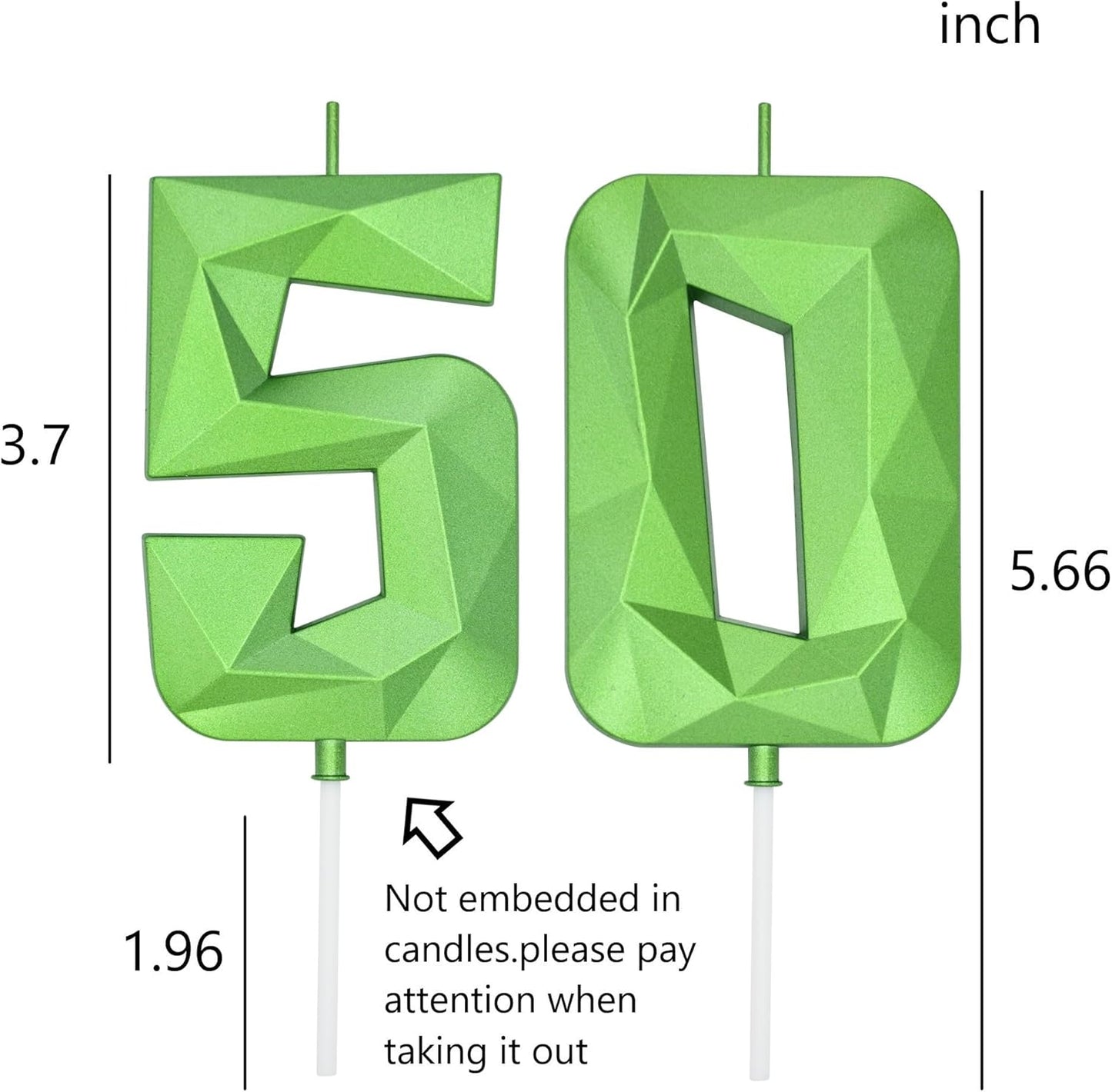 DERVENTA Large Birthday Candle Number 3D Green 3.7 inch Party Celebration Anniversary Decoration Cake Topper 1 Piece (Number 50 Green)