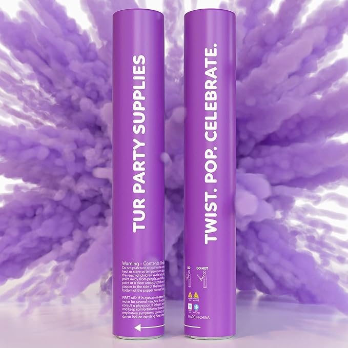 Purple Powder Cannons Smoke Bombs Biodegradable Poppers | 2 Pack | Launch 25 ft Far | 12 inch | Decorations For Photoshoots, Gender Reveal, Celebrations, Festivals, and Parties | TUR Party Supplies