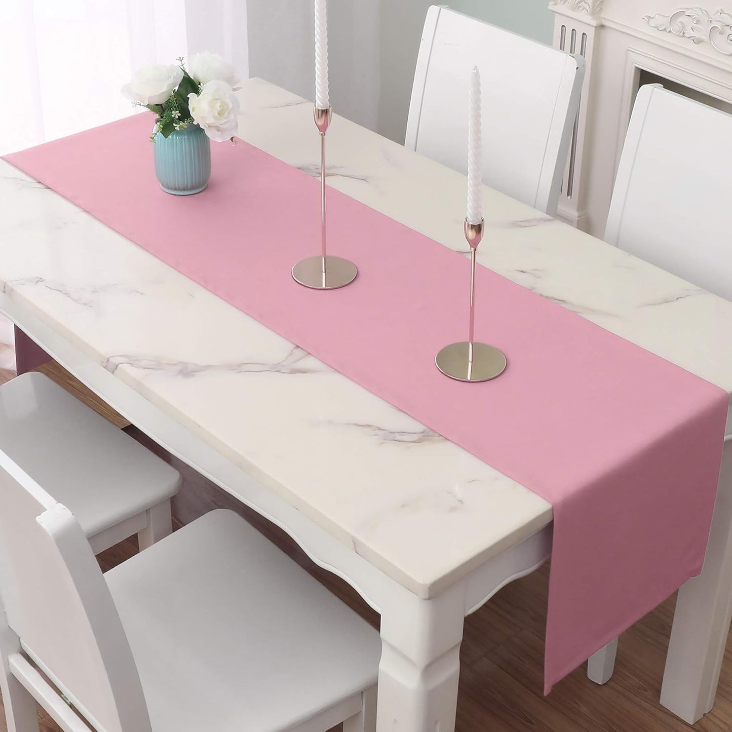 DUALIFE Valentines Day Table Runner 14x108 Inch Pink Table Runner Wedding Anniversary Party Mother's Day Table Runners Decor Hot Pink 2 Pieces