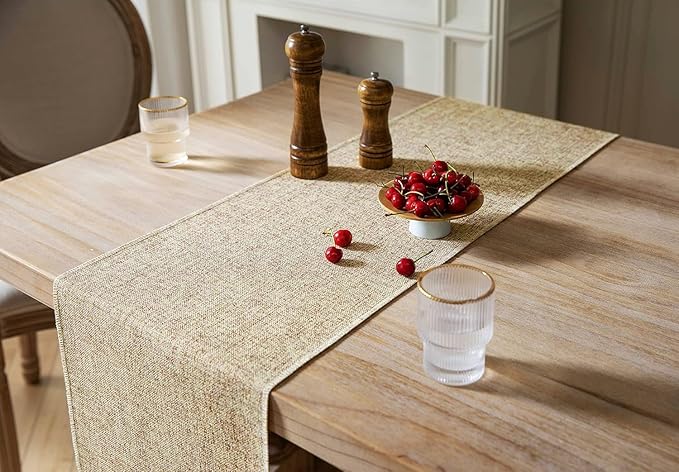 ZeeMart Beige Table Runners 48 Inches Long, Burlap Linen Style Rustic Farmhouse Table Runner, Small Short Boho Coffee Table Runner, 13x48 Inches, Oatmeal Beige