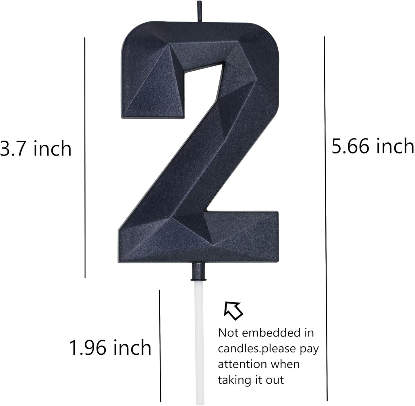DERVENTA Large Birthday Candle Number 3D Black 3.7 inch Party Celebration Anniversary Decoration Cake Topper 1 Piece (Number 2 Black)