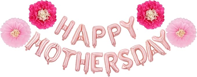 Mother’s Day Party Balloons Kit Decorations 16 inch Foil Balloon Set Happy Mother's Day Best Mom Balloon Set Decoration for Mother's Day (Hot Pink Flower Balloon)