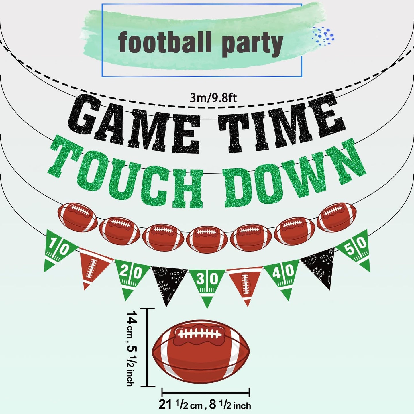 Game Time Touch Down Football Banner - Pre-Strung 9.8ft Strands Football Party Decorations for Birthday Parties