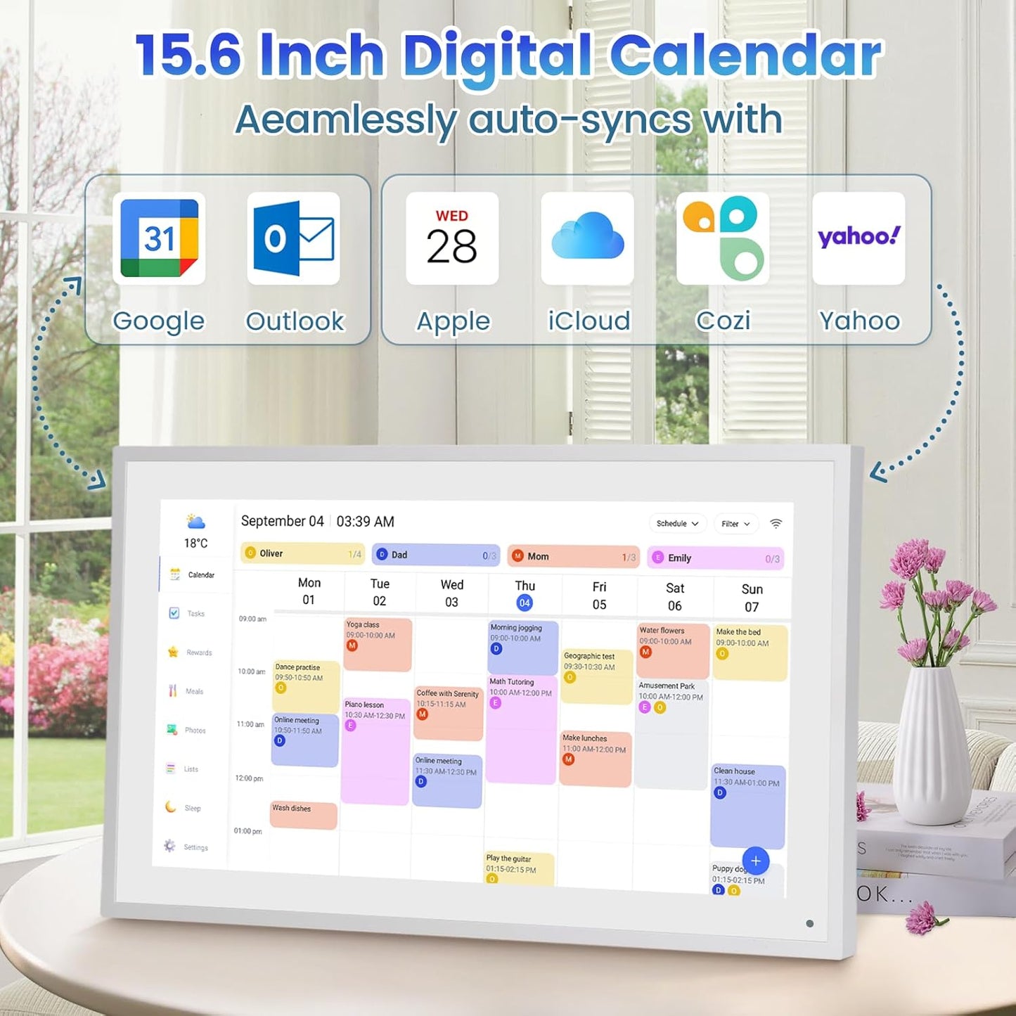 15.6 Inch Digital Calendar,1080P Full HD Interactive Touchscreen,Smart Family Planner,Smart Calendar for Seamless Scheduling,Switchable Digital Picture Frame(Wall and Desk Mountable）