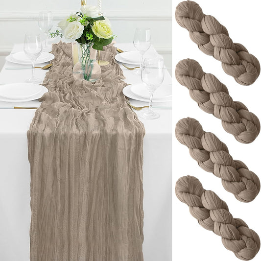 4Pack Nude Table Runner 10FT Cheesecloth Table Runner 35x120Inch Long Boho Cheese Cloth Table Runners Rustic Gauze Table Runners for Party Wedding Bridal Shower Baby Shower Decorations