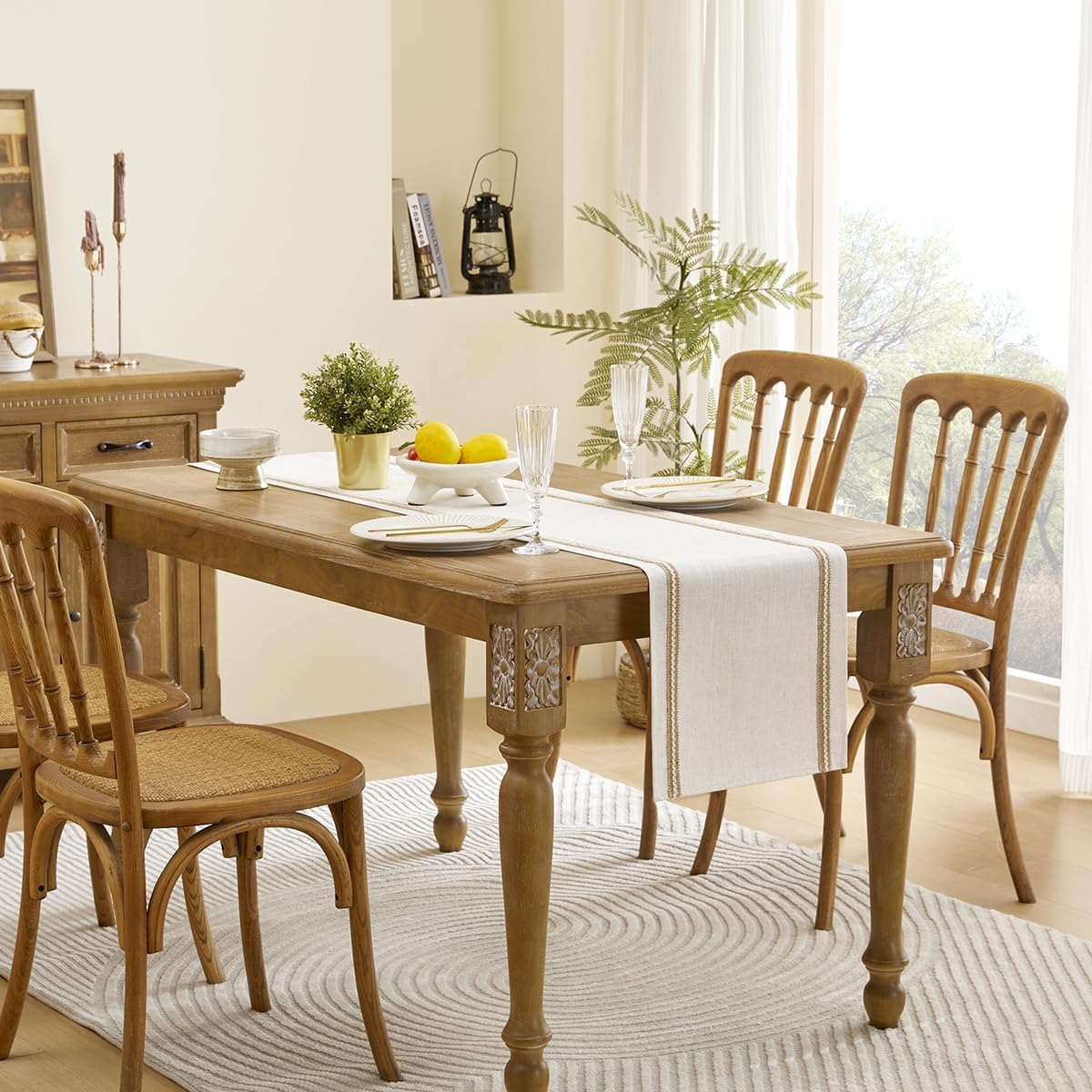Wracra Jute Farmhouse Table Runner, Macrame Rustic Dining Table Runners 48 Inches Long for Everyday Use, 14x48 Inches, Jute