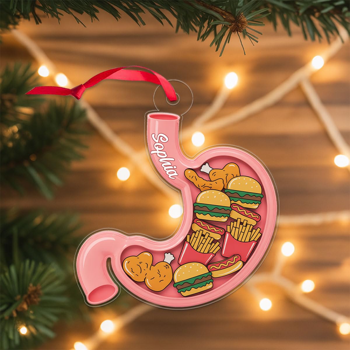 Personalized Human Stomach Anatomy with Fast Food Ornament, Custom Funny Christmas Ornament, Medical Gift, Unique Keepsake Acrylic Ornament – Personalized Christmas Tree