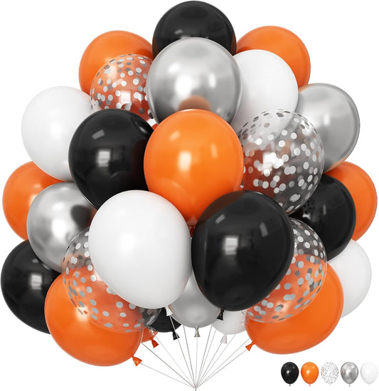 Orange Black Balloons Orange White Sliver Balloons Graduation Decorations 60pcs 12inch Metallic Silver Confetti Latex Balloon for Arch Helium Basketball Birthday Party Halloween Supplies