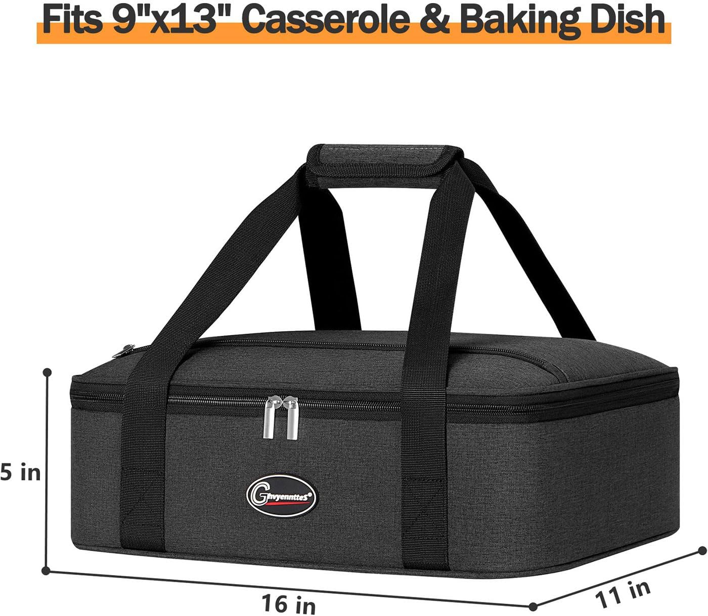 GhvyenntteS Insulated Casserole Carrier for Hot or Cold Food, Collapsible Insulated Food Carrier Lasagna Lugger Tote for Potluck Parties/Picnic/Travel, Fits 9"x13" Baking Dish, Grey