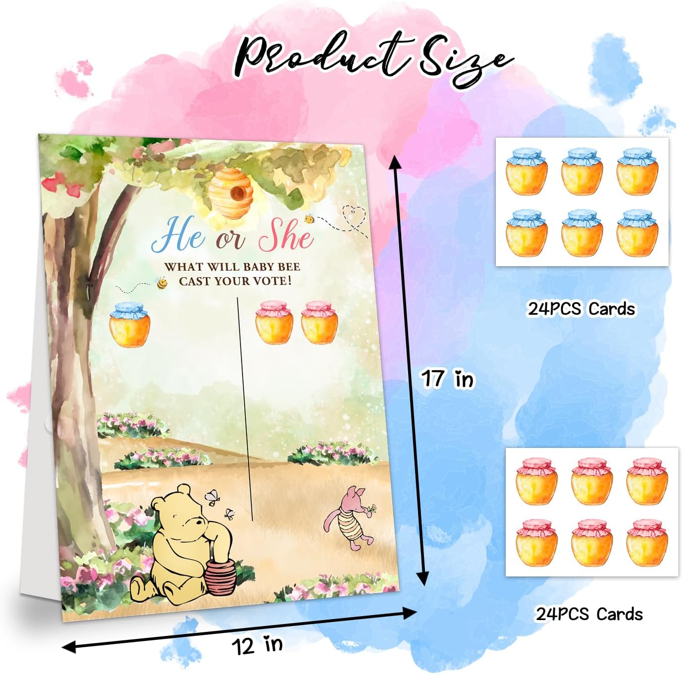 Gender Reveal Winnie the Pooh Party Games, Winnie the Pooh Theme Baby Gender Reveal Voting Board Sign, 48 Boy Girl Voting Stickers, He or She, Baby Gender Reveal Party Games for Boy or Girl Shower