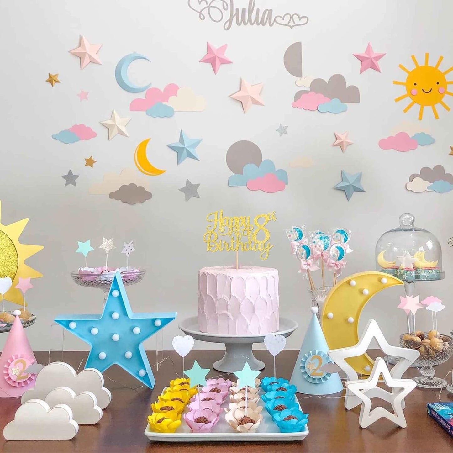 1 PCS Happy 8th Birthday Cake Topper - Gold Glitter Cheers to 8 Years - Fabulous Cake Decoration for 8th Birthday Theme Party