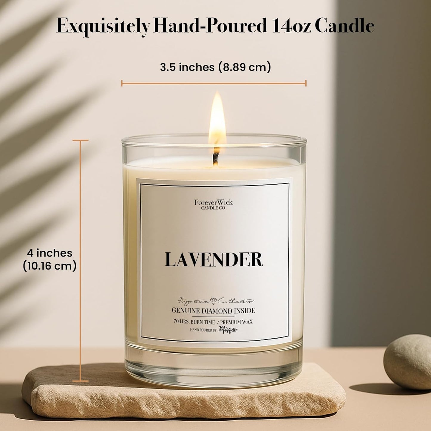 Lavender & Magnolia Surprise Candle with Diamond Inside | Foreverwick Candles | Scented Soy Candles Gifts for Women Aromatherapy Candle Wax | Romance Candles All-Natural Organic Soy Candle 14oz | 70h