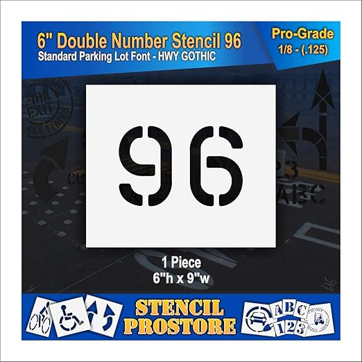 Pavement, Curb, and WheelStop Stencils - 6 inch Double Number Stencil - (96) - 6" x 9" x 1/8" (128 mil) - Pro-Grade