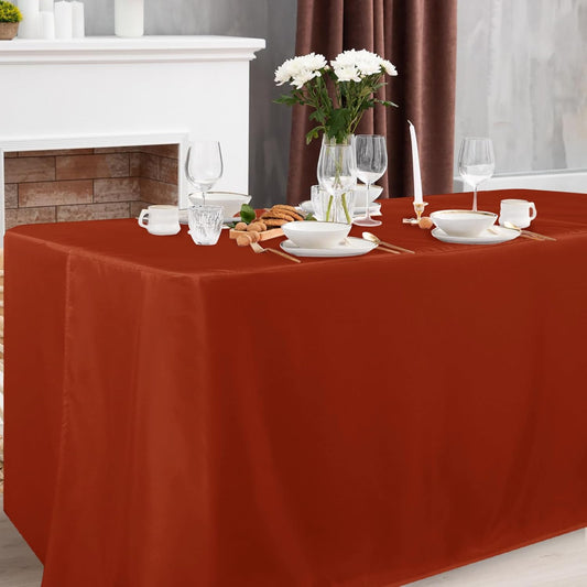 Obstal 2 Pack Table Clothes for 8 Foot Rectangle Tables - Water Resistant Washable Fabric Polyester Rectangle Table Cover Protector for Wedding, Banquet and Trade Shows, 96L x 30W Inches, Rust
