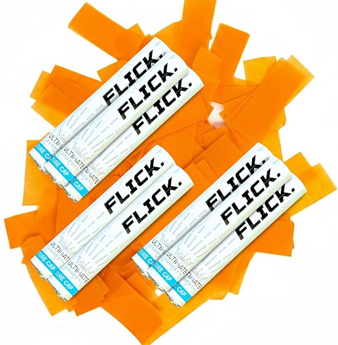 Ultimate Confetti - 8 Pack Orange Confetti Wands - Handheld 6" Biodegradable Tissue Paper Confetti Flick Flutter Sticks For Wedding, Birthday, Parties & Live Events - 1 Handful, 0.5 oz Each Stick
