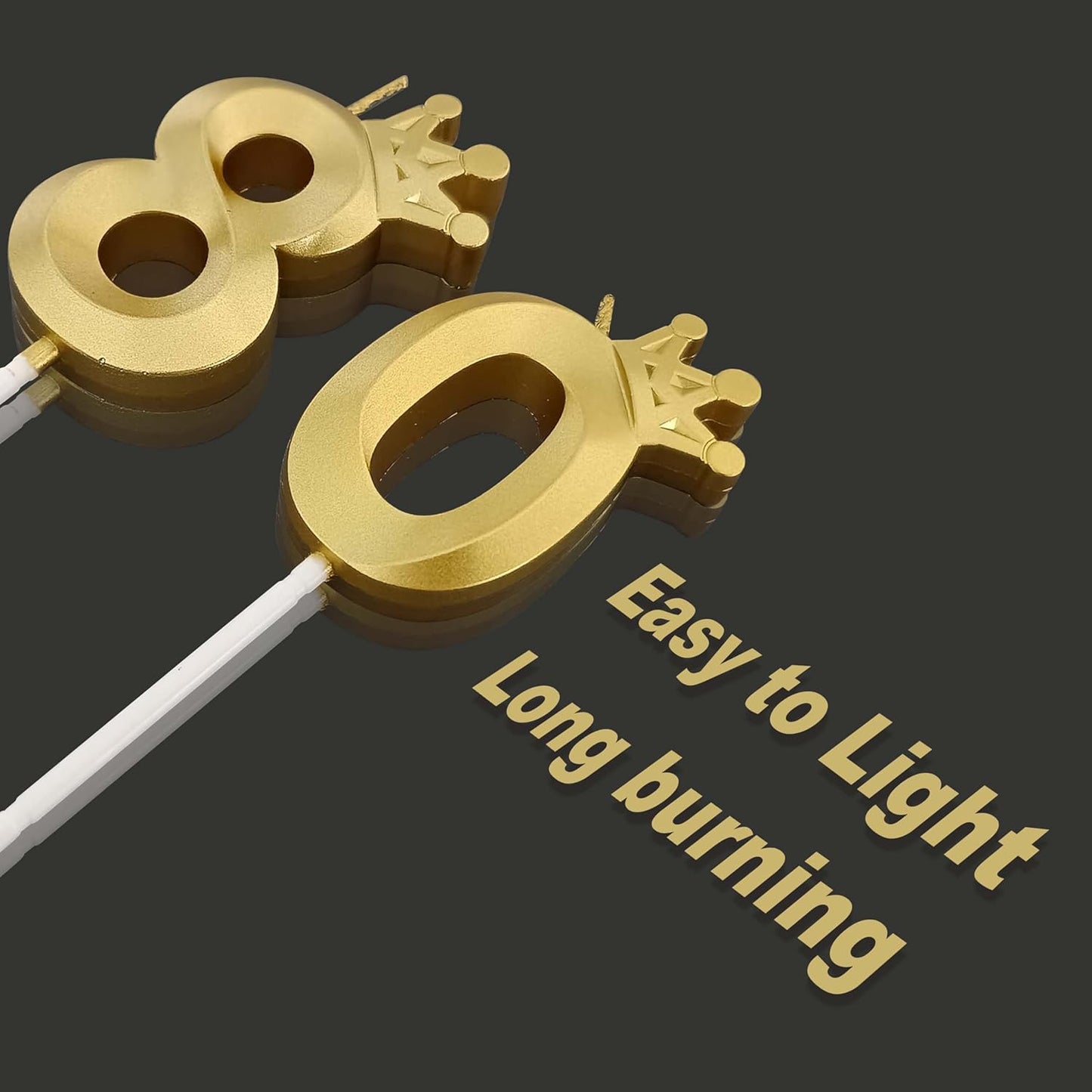 The Number 80 Gold Birthday Candles for Cake is Beautiful Number Candles for 80th Birthday Decorations for Man and Women(Gold-80, Crown)