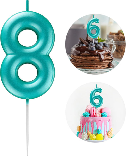 Blue Number 8 Candle Happy Birthday 3D Number Candles for Birthday Cake Party Decoration Wedding Anniversary Celebration Supplies