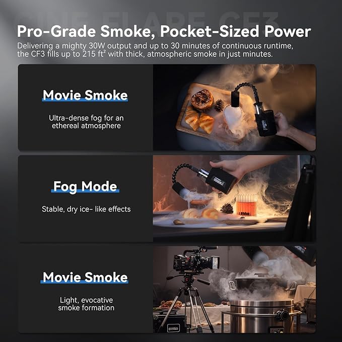 COLBOR CF3 Fog Machine 30W Portable Fog Machine Mini Smoke Machine for Photography with 60° Tilt-Protection for Outdoor Party Cosplay Halloween Rechargeable Smoke Machine Fog