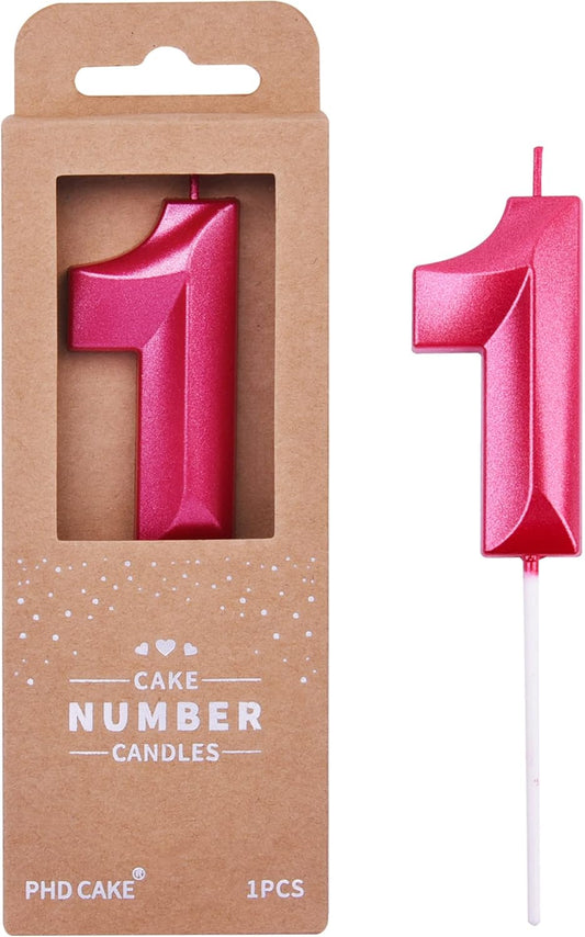 PHD Diamond Red 2.76 Inch 1 Number Birthday Candles, Red Cake Number Candles for Party Celebration