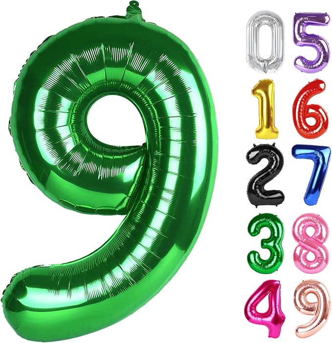 Dark Green Number 9 Balloon 40 Inch, 9th Birthday Party Decorations for Children, Giant 9 Foil Balloon for Party Supplies