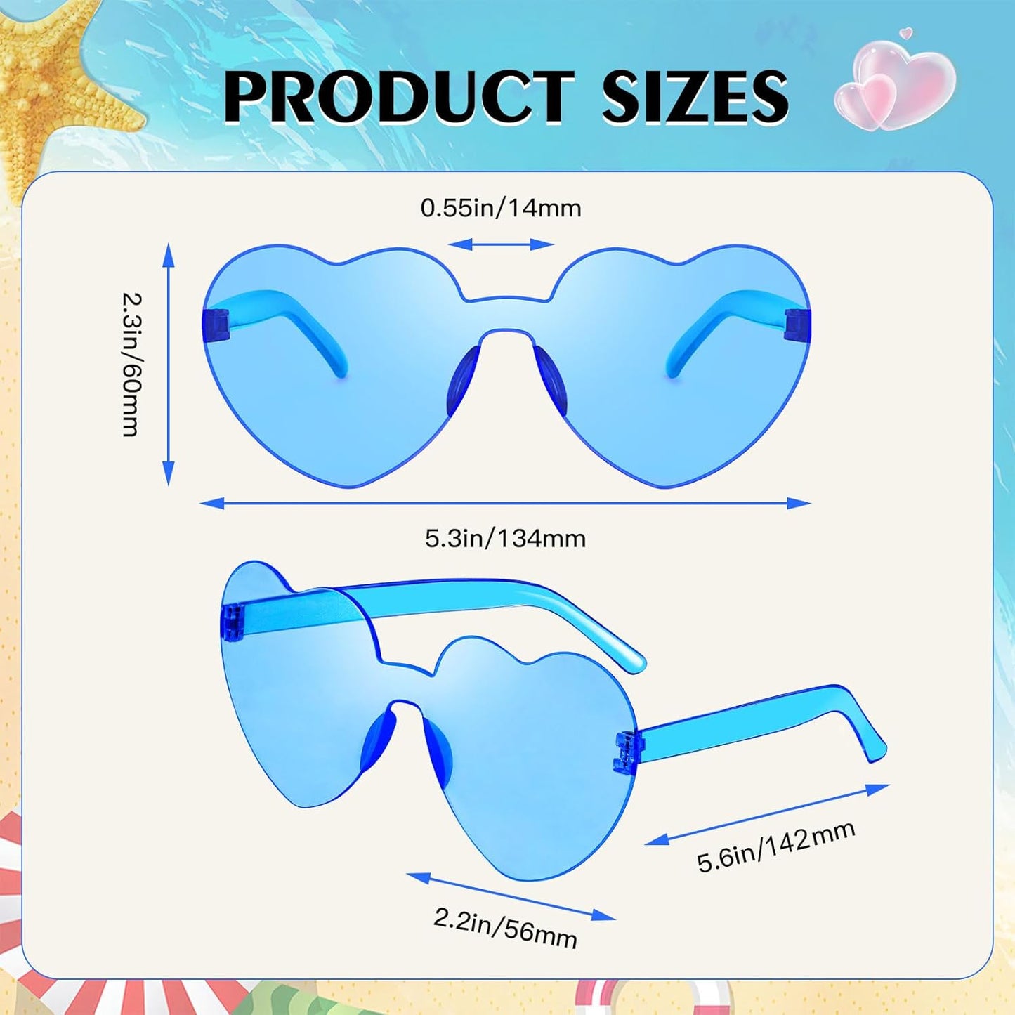 18 Heart Shape Rimless Sunglasses Transparent Candy Color Party Glasses Colored Eyewear for Women