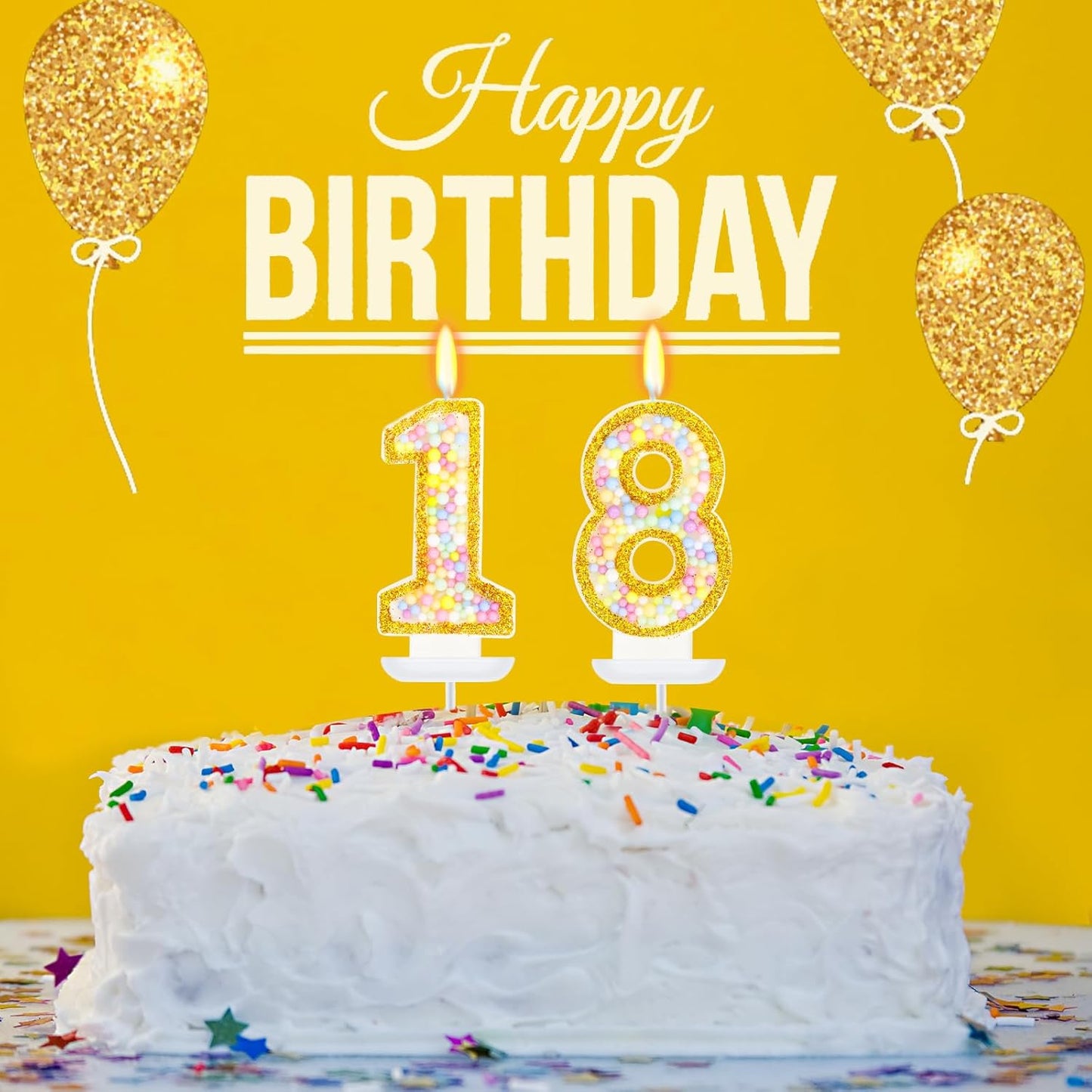 18th Birthday Candle for Cake, Colorful Macaron Numeral Candles for Boys/Girls, Birthday Party Cake Decorations, Golden Cake Topper for Birthday Party Supplies (Number 18)