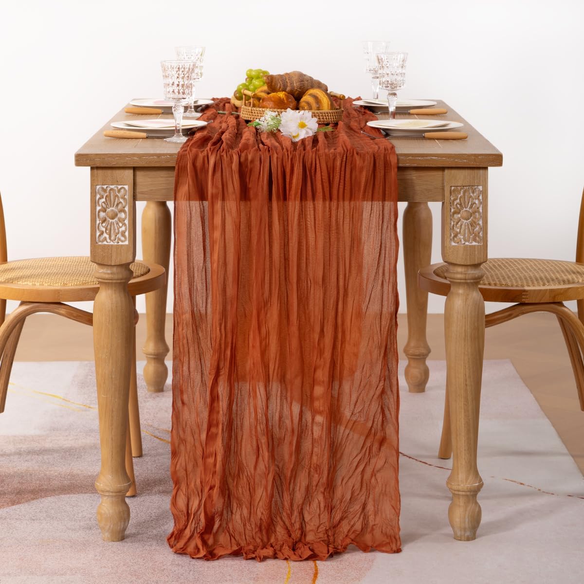MLMC 8 Pack Terracotta Fall Thanksgiving Table Runner 10ft Rustic Burnt Orange Rust Gauze Cheesecloth Table Runner 120 inch for Wedding Bridal Shower Pinic Party Gathering Decor