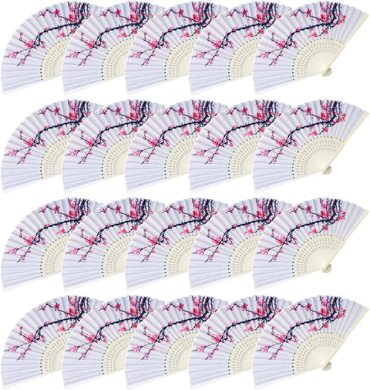 LEFTSTARER 20Pcs Delicate Cherry Blossom Folding Hand Fan Japanese Chinese Decor Fan Paper Fans Party Performance Dancing Wedding Decorations Favors Gifts