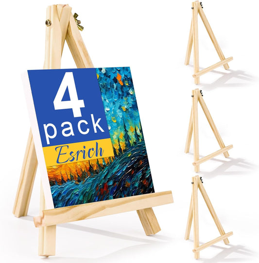 ESRICH 4 Pack 9 Inch Wood Easels - Tripod Painting Easels for Art & Crafts, Portable Canvas Holders