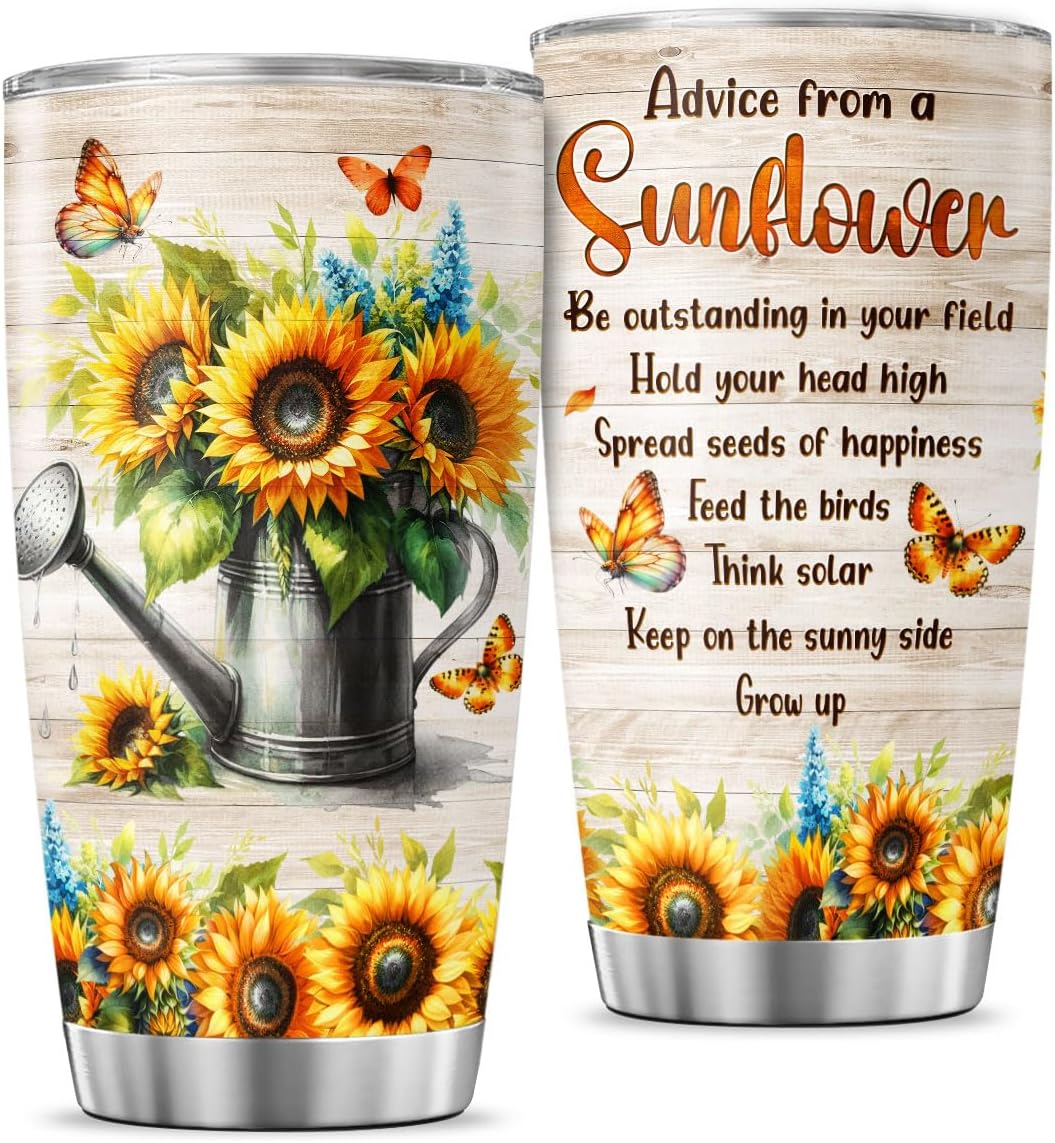 Sunflower Gifts, Sunflower Advice, Floral Cups Flower, Tumbler 20 Oz With Lid And Straw