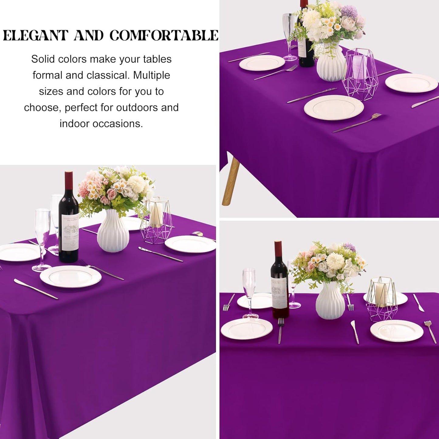 4 Pack Rectangle Tablecloth 60x102 Inch Purple Washable Polyester Table Cover for Wedding Dining Table Buffet Parties Banquet Decoration（Purple）