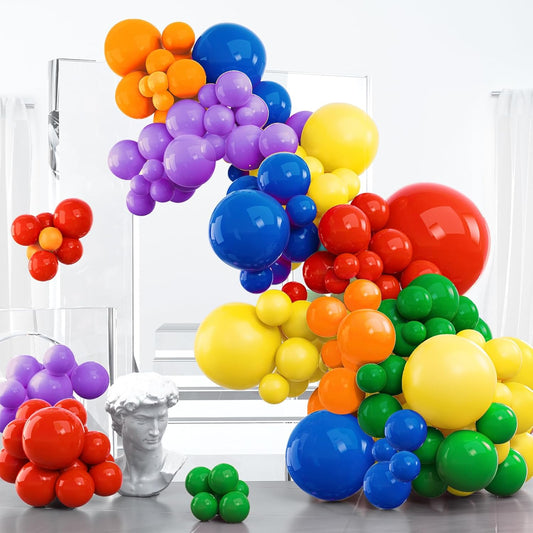PartyWoo Rainbow Balloon Arch Kit Garland 100 pcs Different Sizes of 36 18 12 10 5 Inch Multicolor Latex Colorful Balloons Assorted Primary Colors for Graduation Baby Shower Birthday Party Decorations