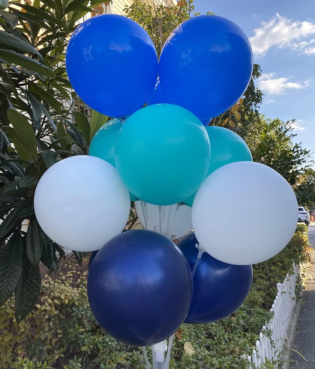 60 Count 12-Inch Navy Blue Royal Blue Teal White Latex Balloons Bulk Pack - Wedding, Birthday, Baby Shower Decorations, Party Supplies