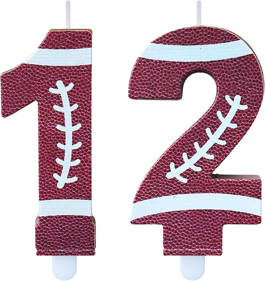 Football Birthday Number Candles for Cake Brown Number 12 Candle Football Cake Topper Cupcake Topper for Football Birthday Party Decorations Supplies Favors