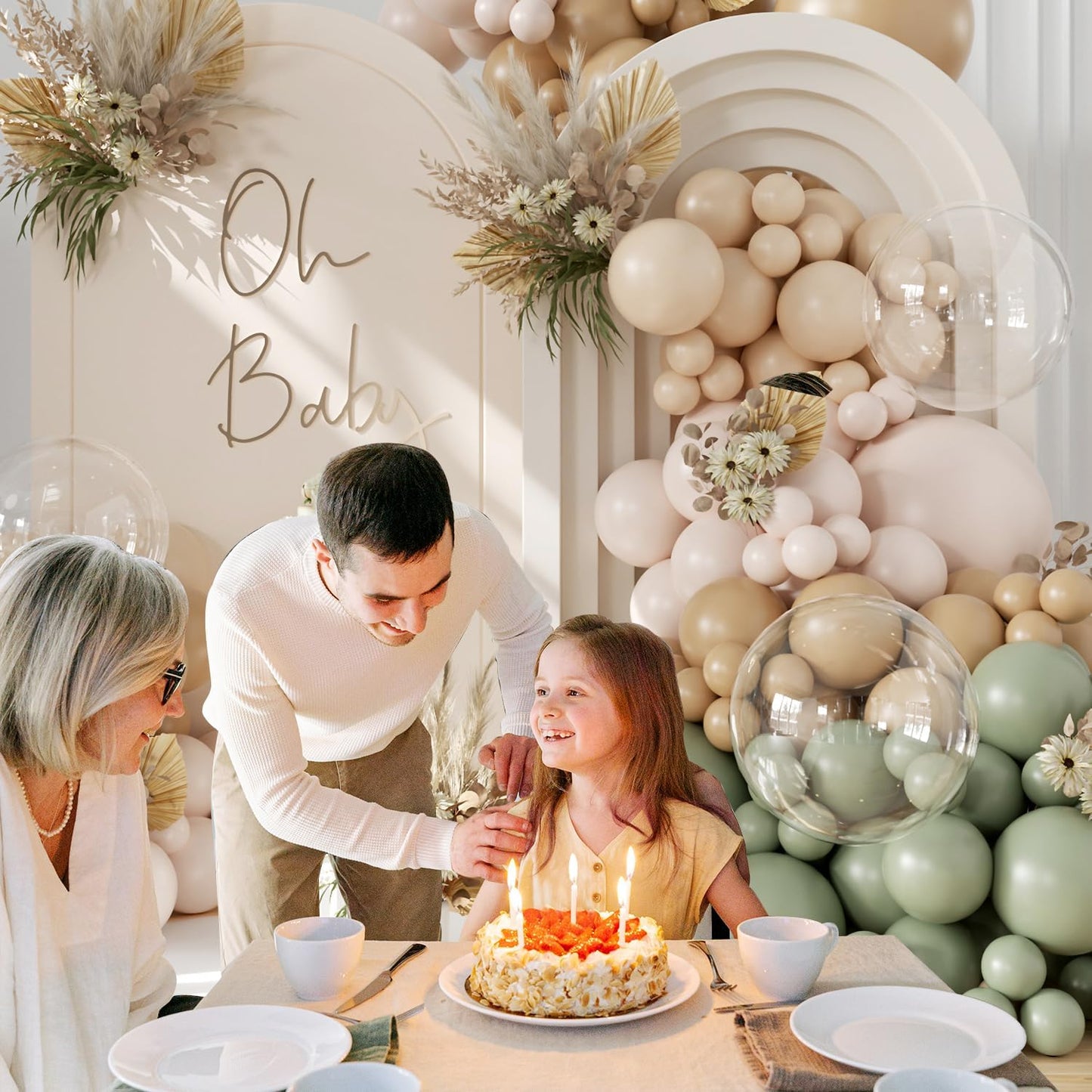 Sage Green Balloon Arch Kit 126Pcs Neutral Balloon Garland Arch Kit Include Dusty Green Sand White Tan Nude Clear Balloons for Wedding Boho Baby Shower Gender Reveal Birthday Party Decorations
