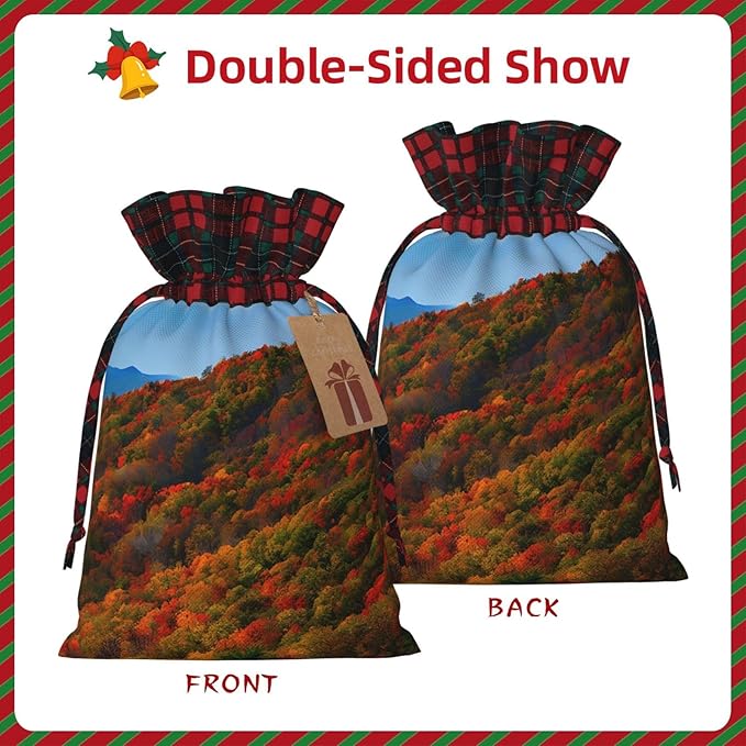 PULaif Blue Ridge Parkway Mountains Christmas Drawstring Gift Bags, Large Size Christmas Bags For Gifts Party Favors, Xmas Gift Bags