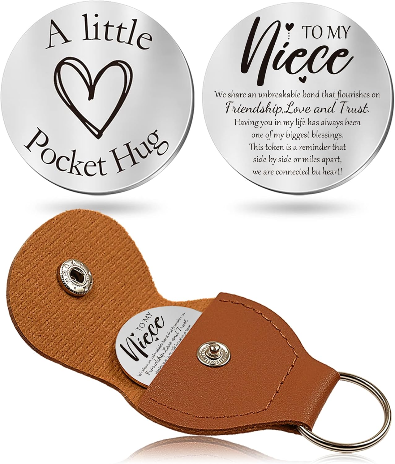 OUMILAN Pocket Hug Token Gifts for Men Boyfriend Girlfriend Inspirational Gift for Son Daughter Brother with Leather Keychain