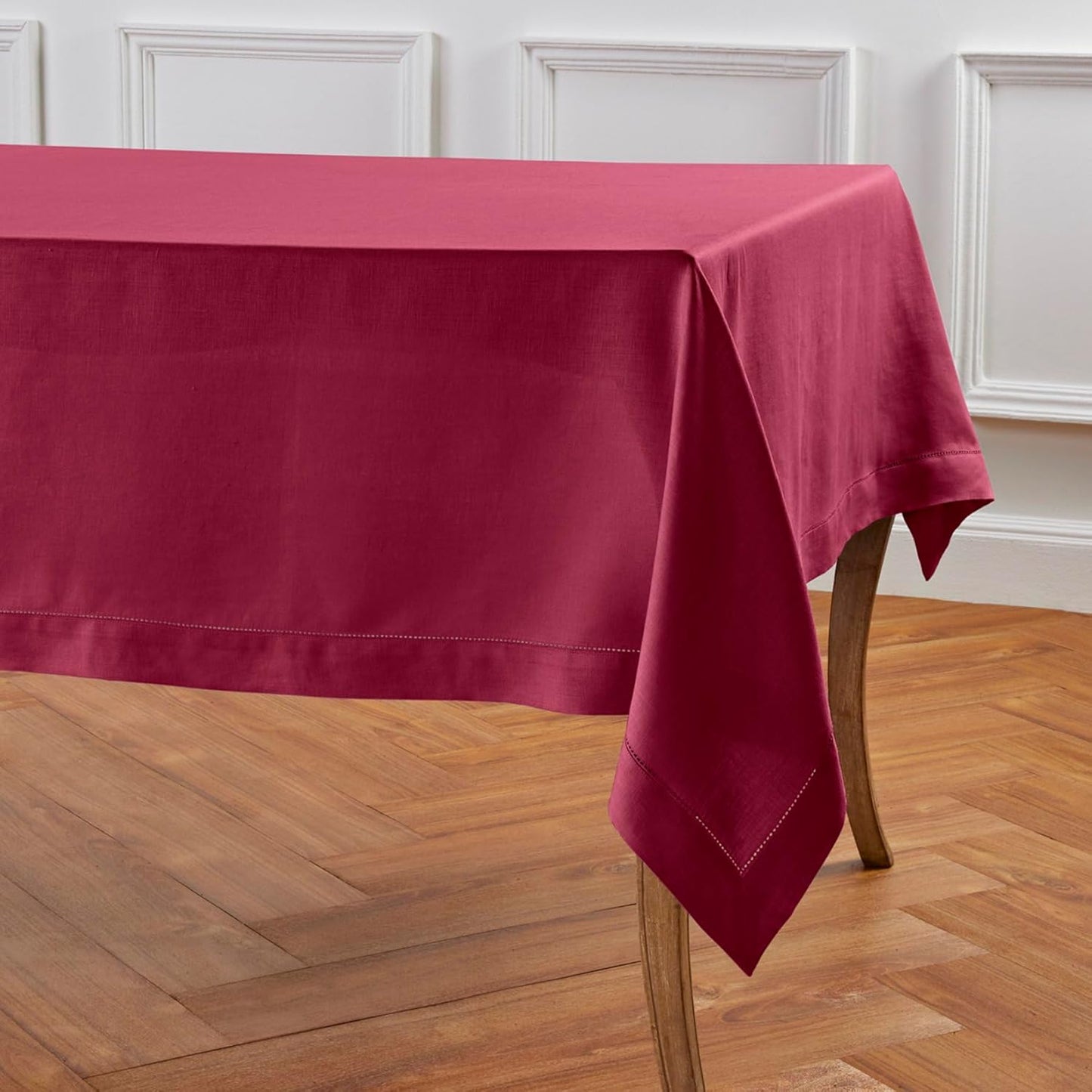 Solino Home Linen Beet Tablecloth 60 x 132 Inch - Classic Hemstitch, 100% Pure Linen Rectangular Tablecloth - Machine Washable Table Cloth for Fall, Autumn, Thanksgiving