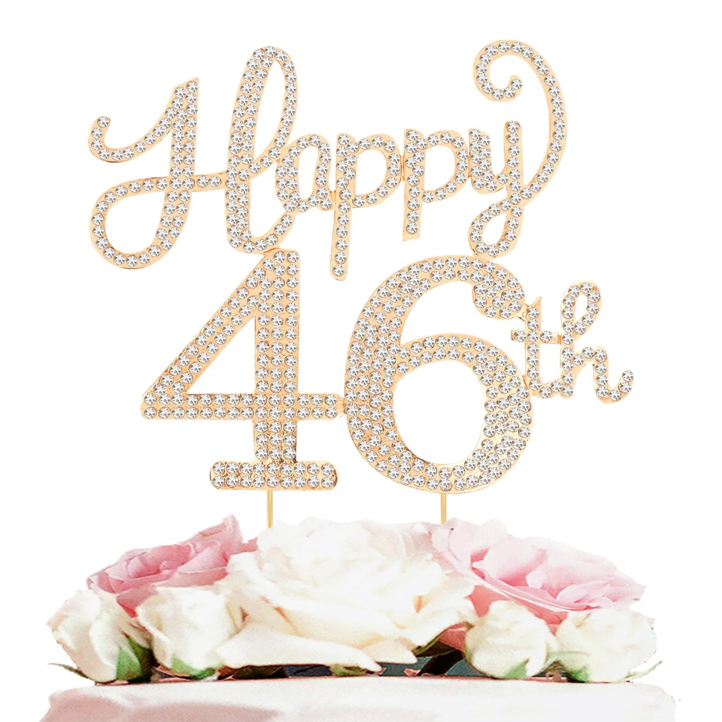 Happy 46th Birthday Decorations,46th Birthday Gold Rhinestone Cake Topper - Cheers to 46 Years Old Bday Party Metal Sparkly Cake Centerpieces Sign.
