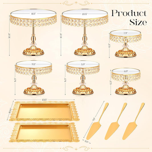 12 Pieces Gold Cake Stand Set, Vintage Cake Display Stand with Crystal Edge and Cupcake Display Tray, Dessert Table Display Set for Wedding Party Baby Shower Anniversary Celebration