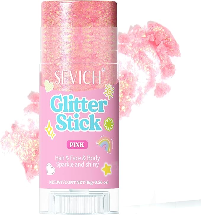 SEVICH Glitter Stick Pink for Face Body Hair,Skin Safe Waterproof Sparkle with No Glue Needed,Easy to Apply and Remove for Parties Festivals Makeup,15g